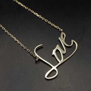 Vermeil 10K Gold Over 925 Silver LOVE Pendant Necklace Script Dainty 16" NWOT